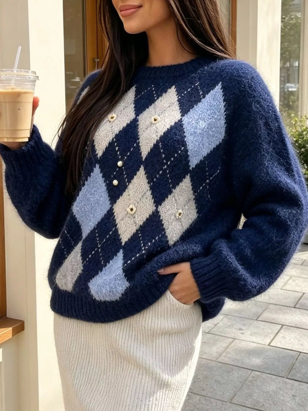 Argyle Raglan Knit Sweater, product view 18
