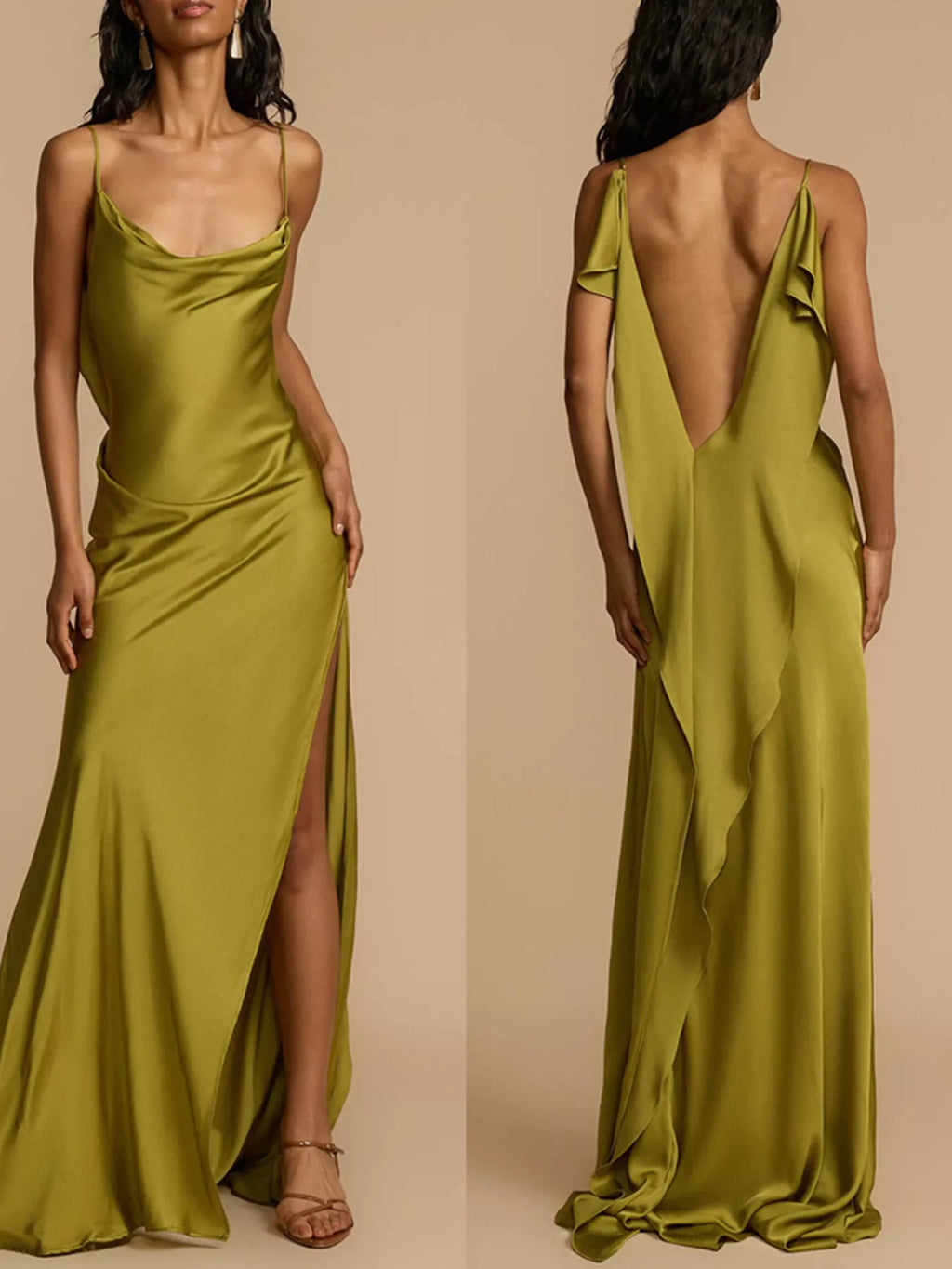 Cowl-Neck Satin Maxi Dress