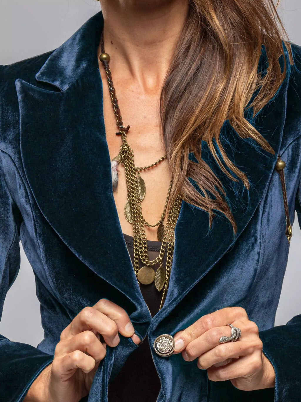 Velvet Single-Button Blazer