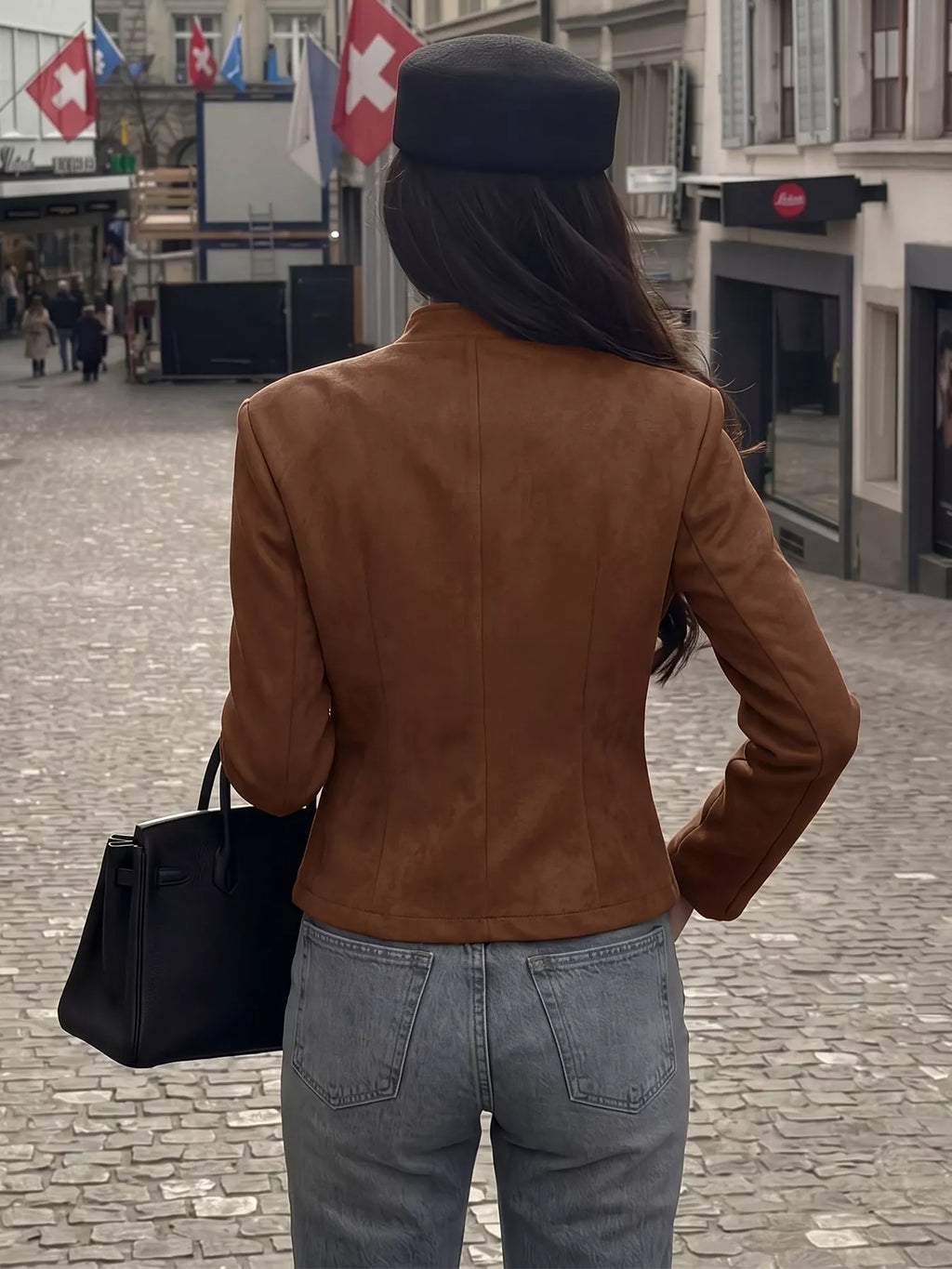 Cropped Stand-Collar Button Jacket