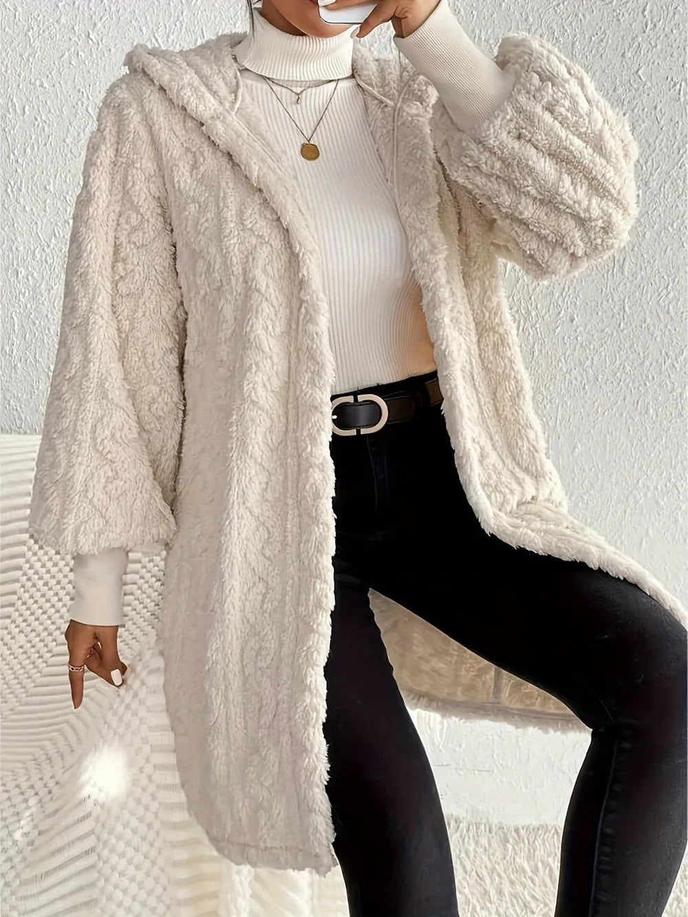 Open-Front Hooded Fuzzy Jacket, view 4