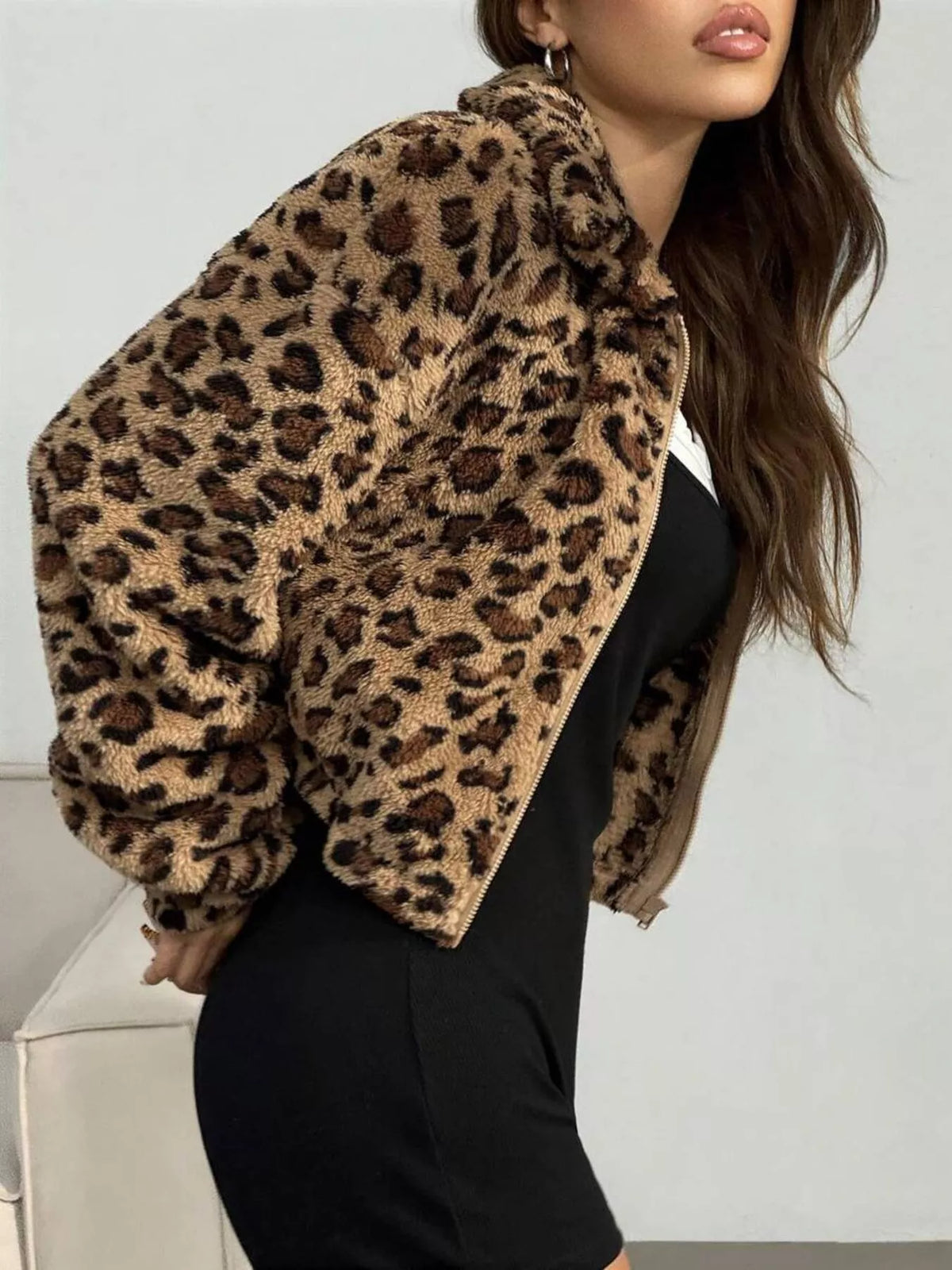 Cropped Leopard Fuzzy Jacket, view 5