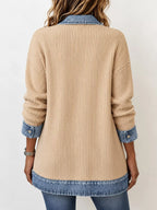 Contrast-Trim Ribbed Knit Cardigan, product view 34