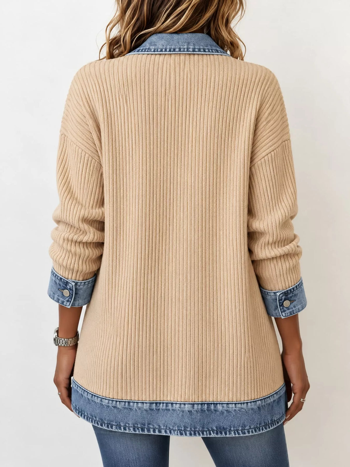 Contrast-Trim Ribbed Knit Cardigan, product view 34