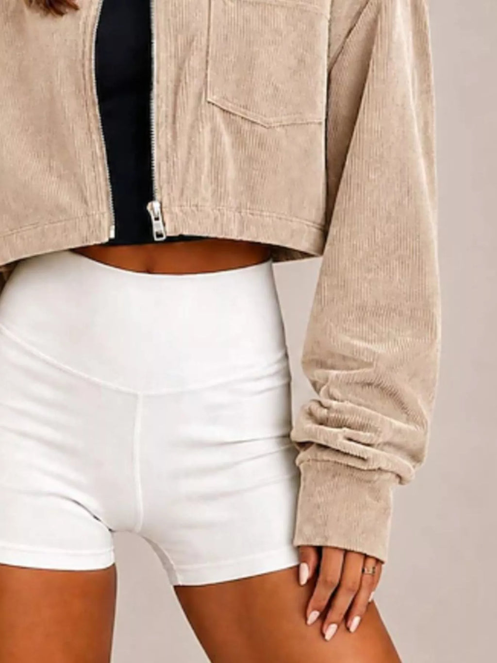 Cropped Corduroy Zip Jacket