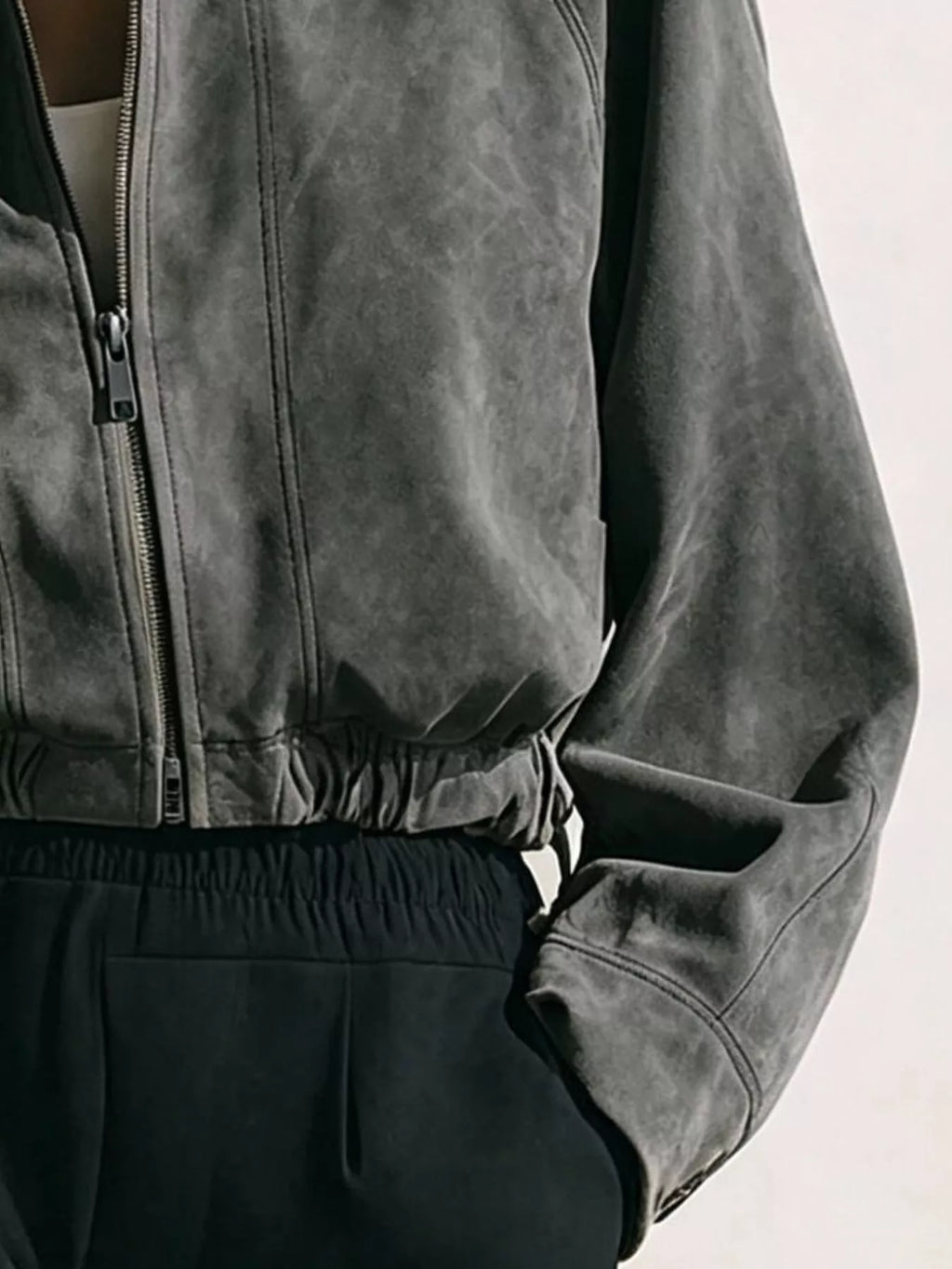Faux Suede Stand-Collar Zip Jacket