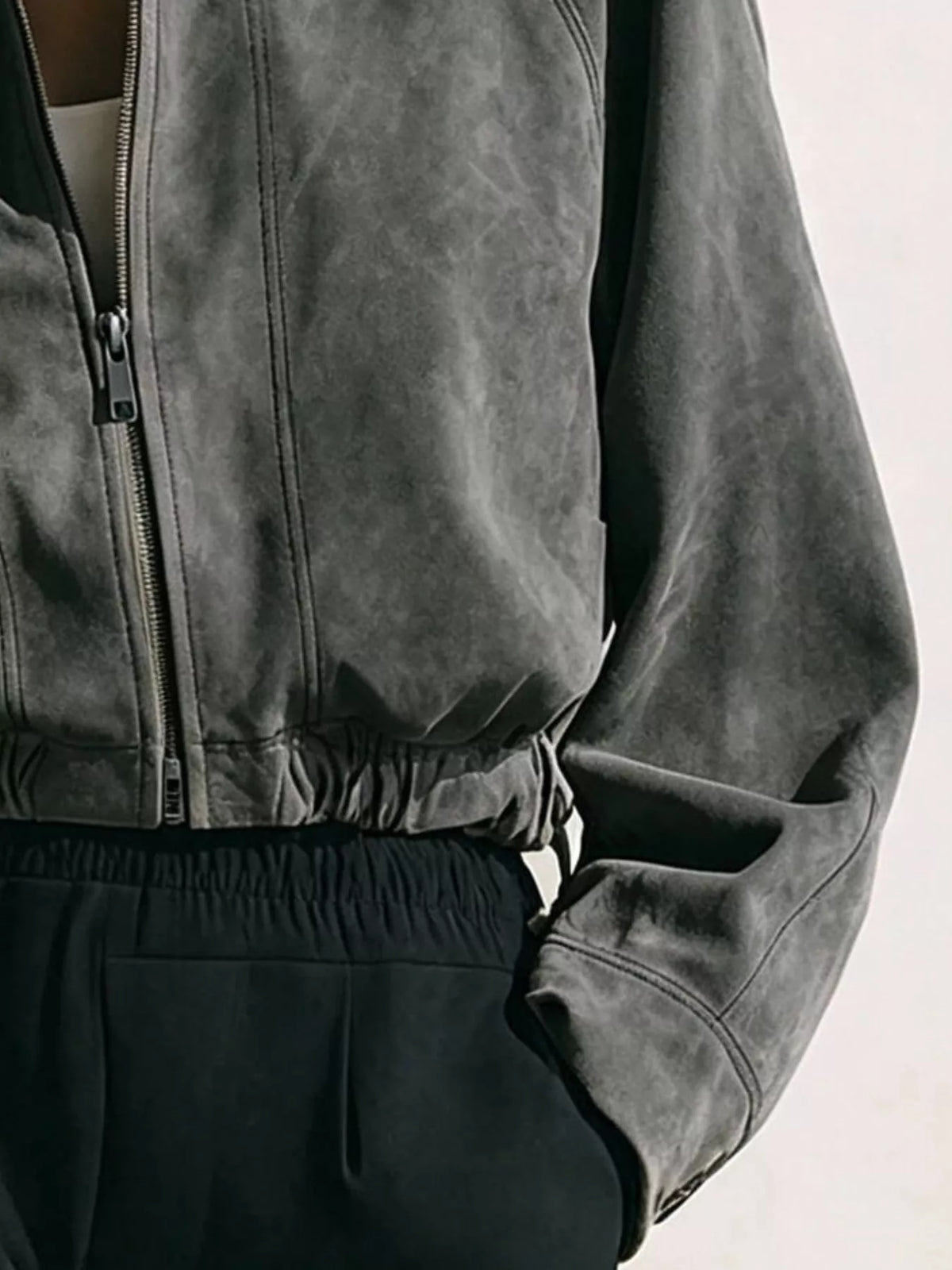Faux Suede Stand-Collar Zip Jacket