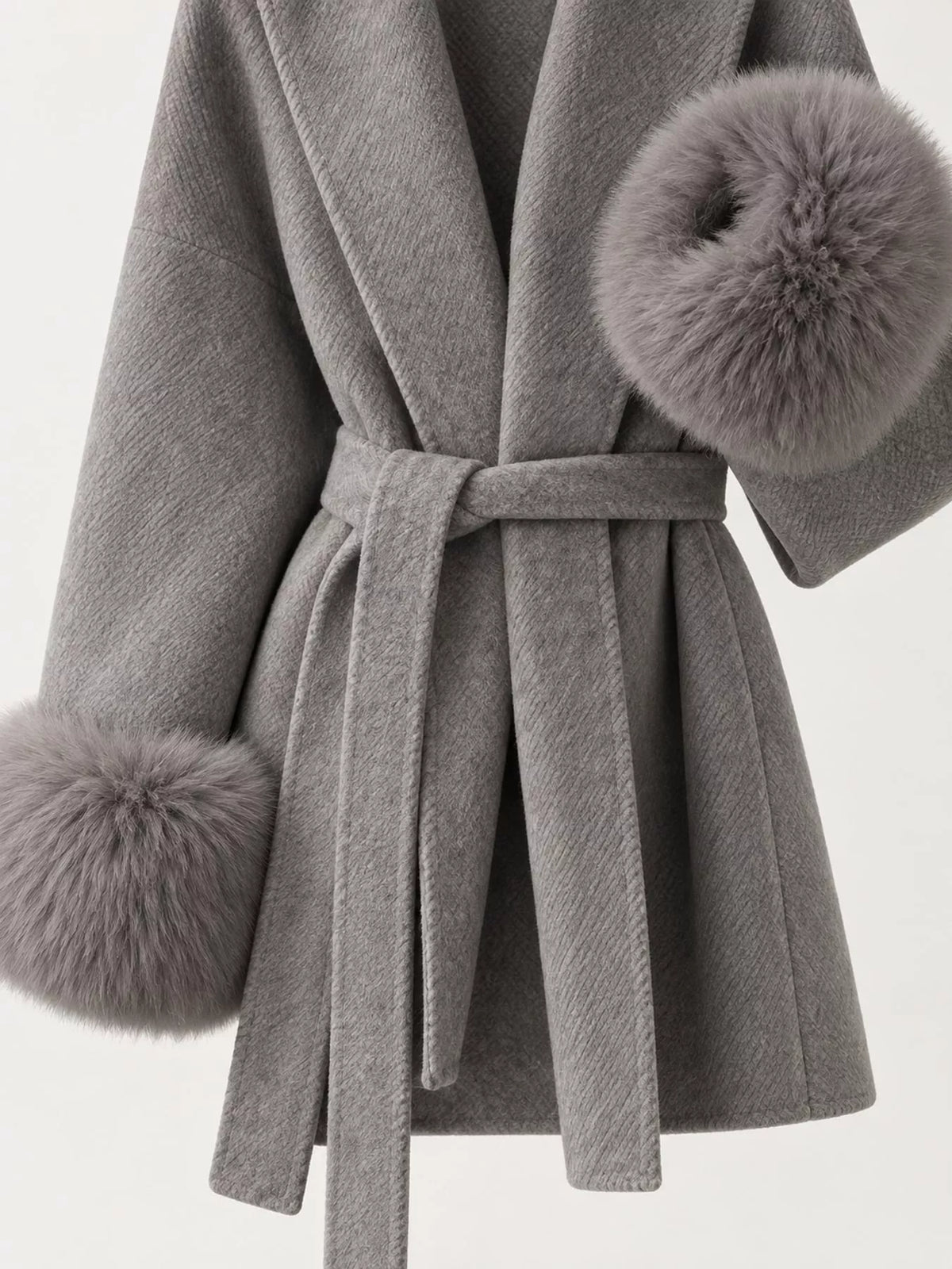 Faux-Fur Cuff Wrap Coat