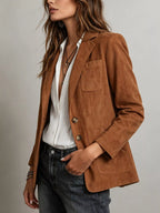 Faux Suede Single-Breasted Blazer