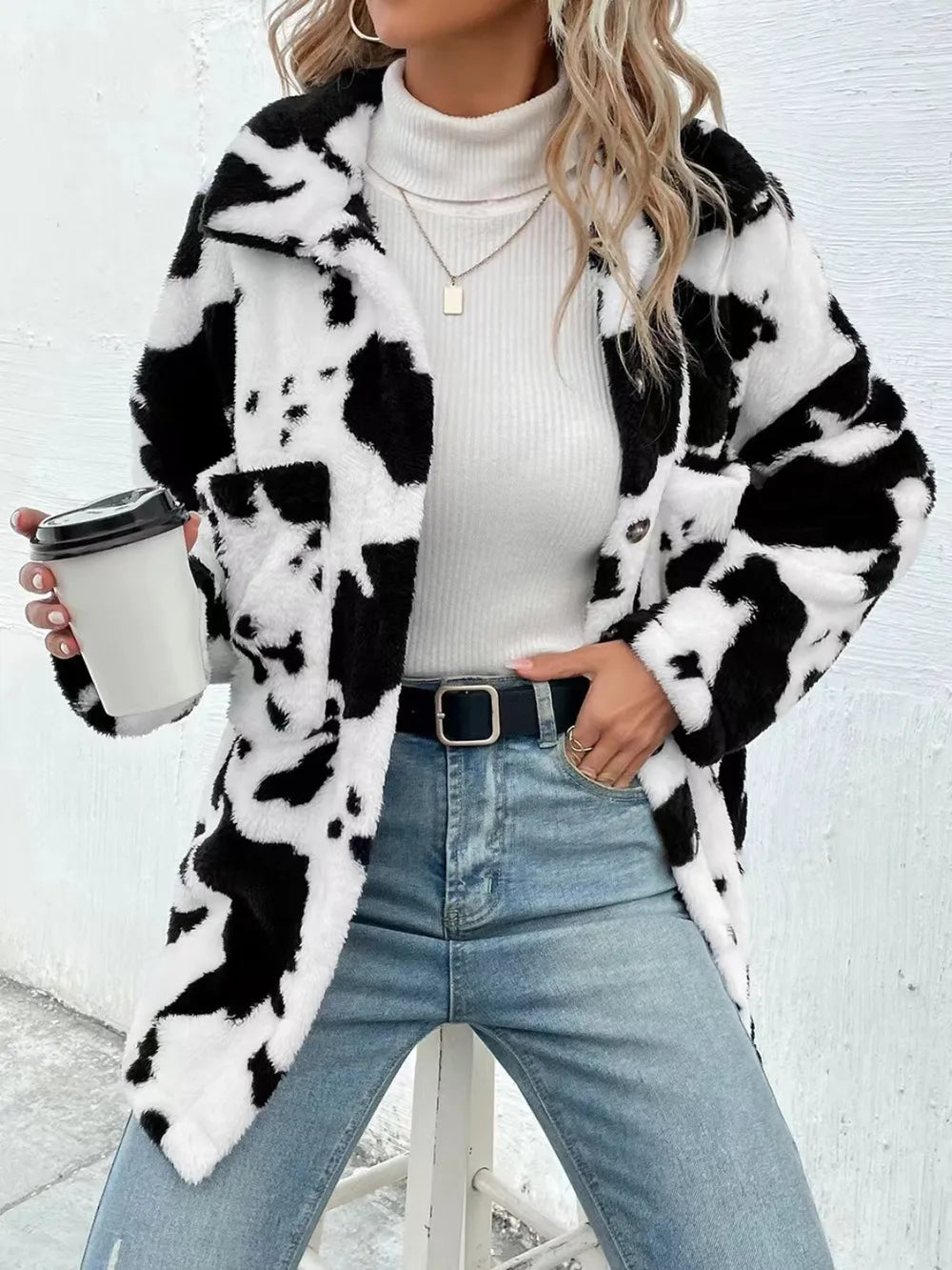 Cow-Print Fuzzy Jacket, view 5