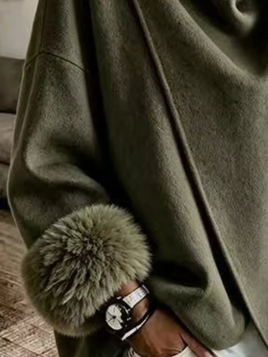 Asymmetric Faux-Fur Cuff Jacket