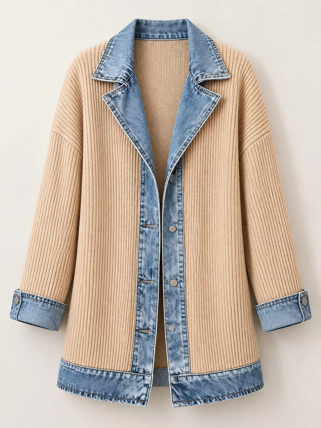 Contrast-Trim Ribbed Knit Cardigan, product view 35