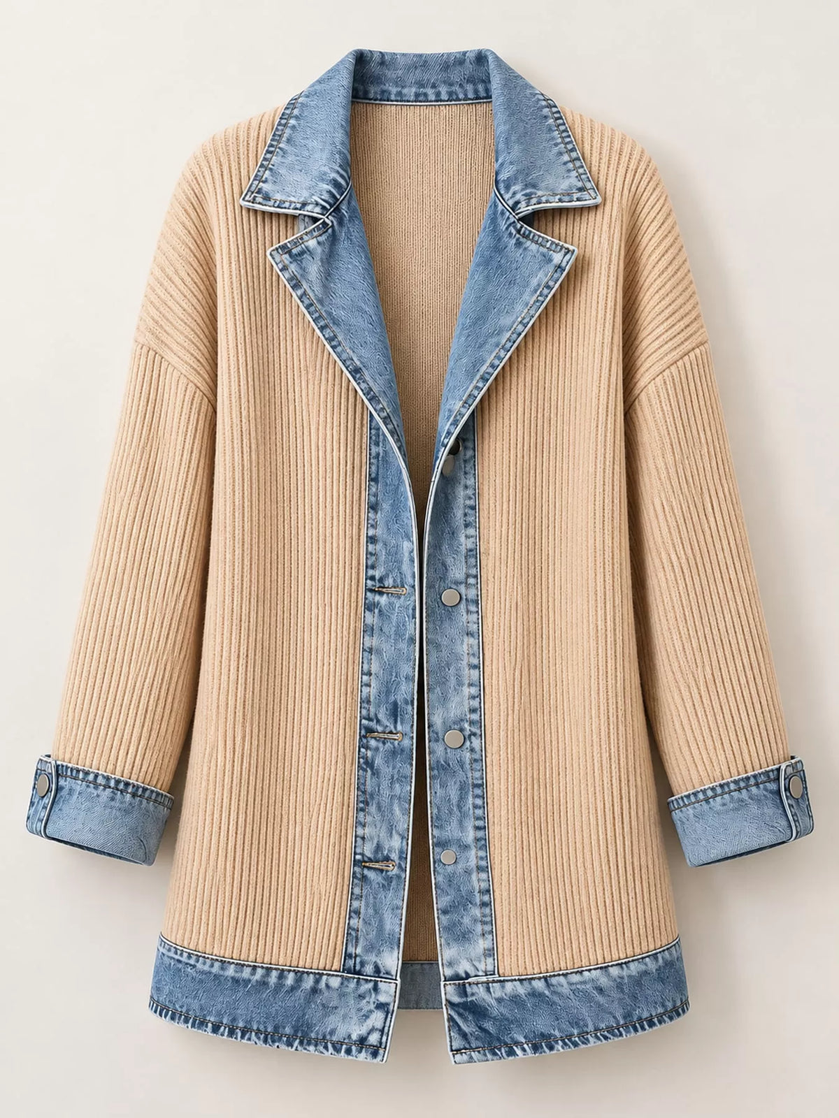 Contrast-Trim Ribbed Knit Cardigan, product view 35