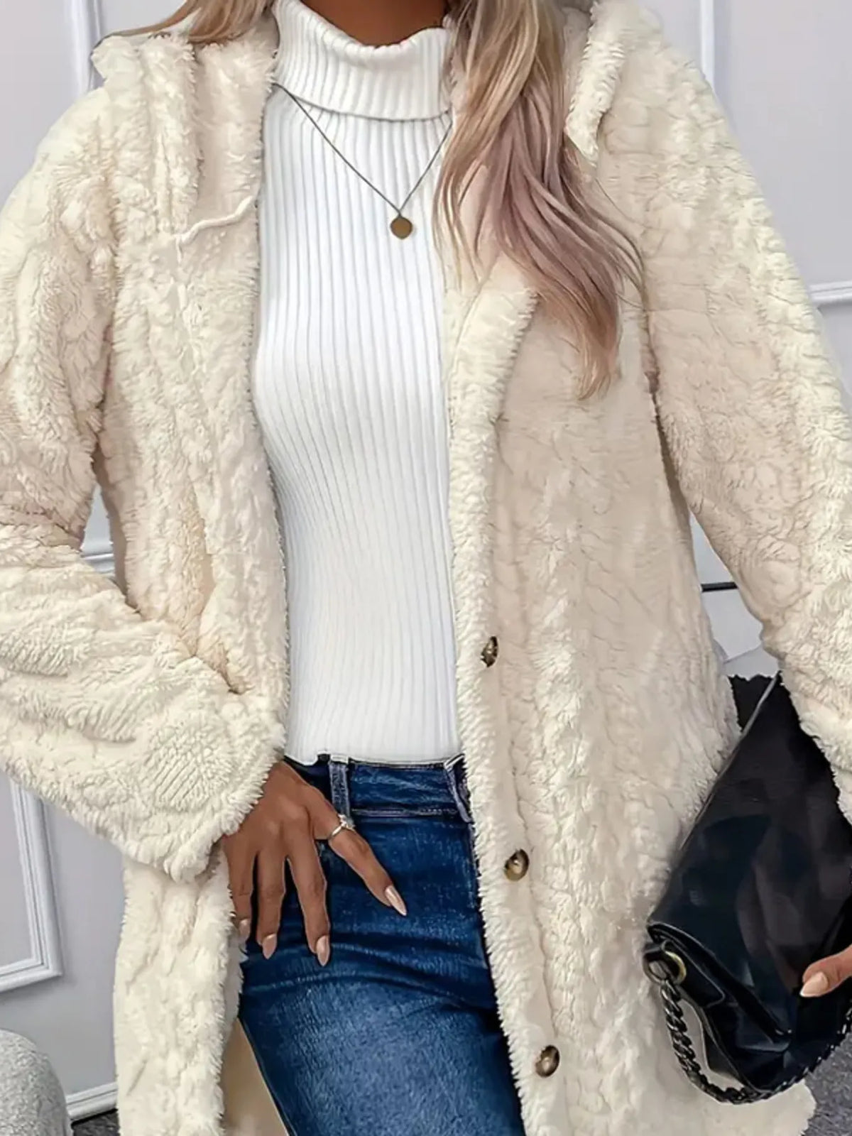 Button-Front Faux-Fur Teddy Coat, view 6
