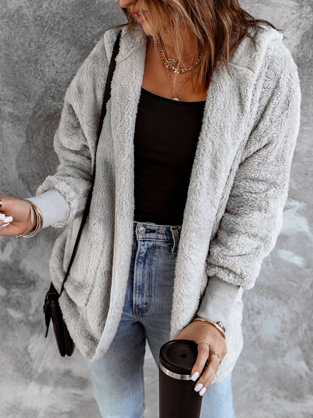 Hooded Textured Jacket with Pockets