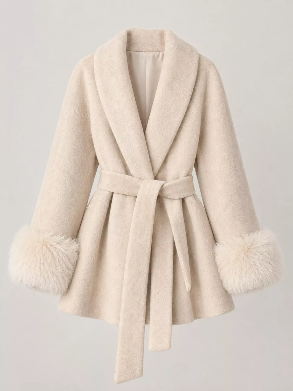 Faux-Fur Cuff Wrap Coat