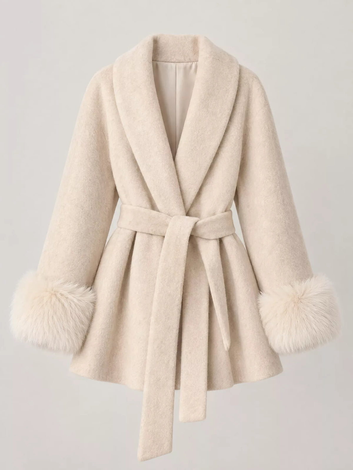 Faux-Fur Cuff Wrap Coat