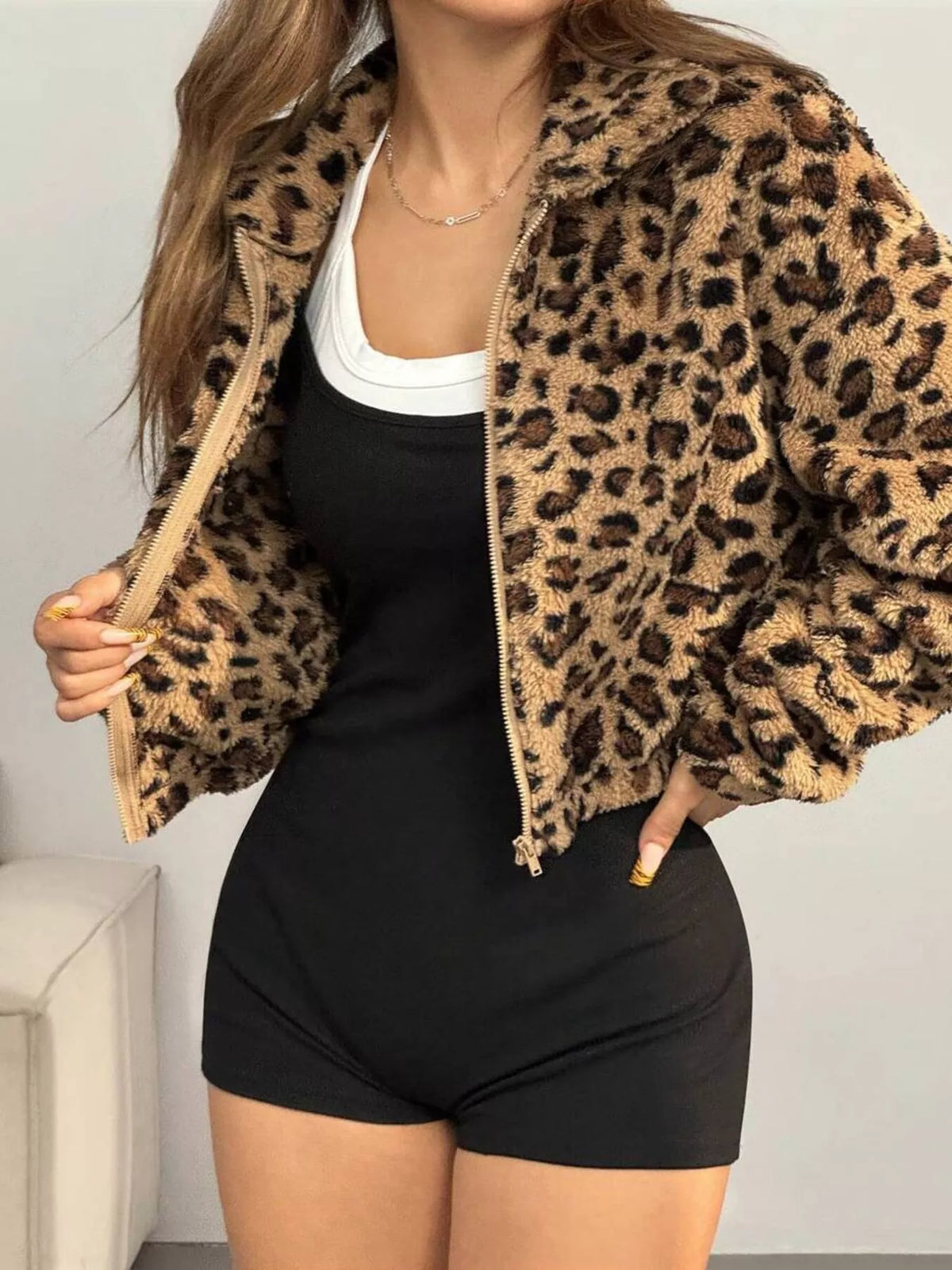 Cropped Leopard Fuzzy Jacket, view 4