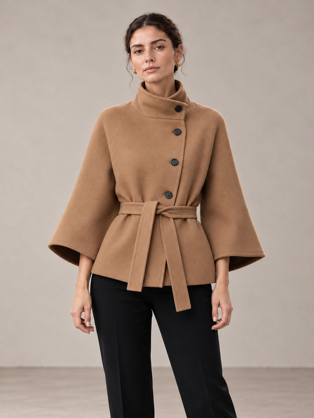 Belted Cape Coat - styled studio view