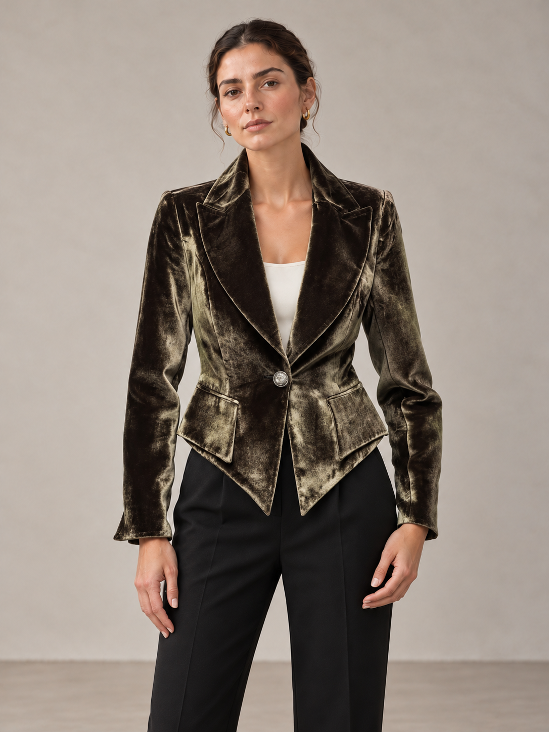 Velvet Single-Button Blazer - styled studio view